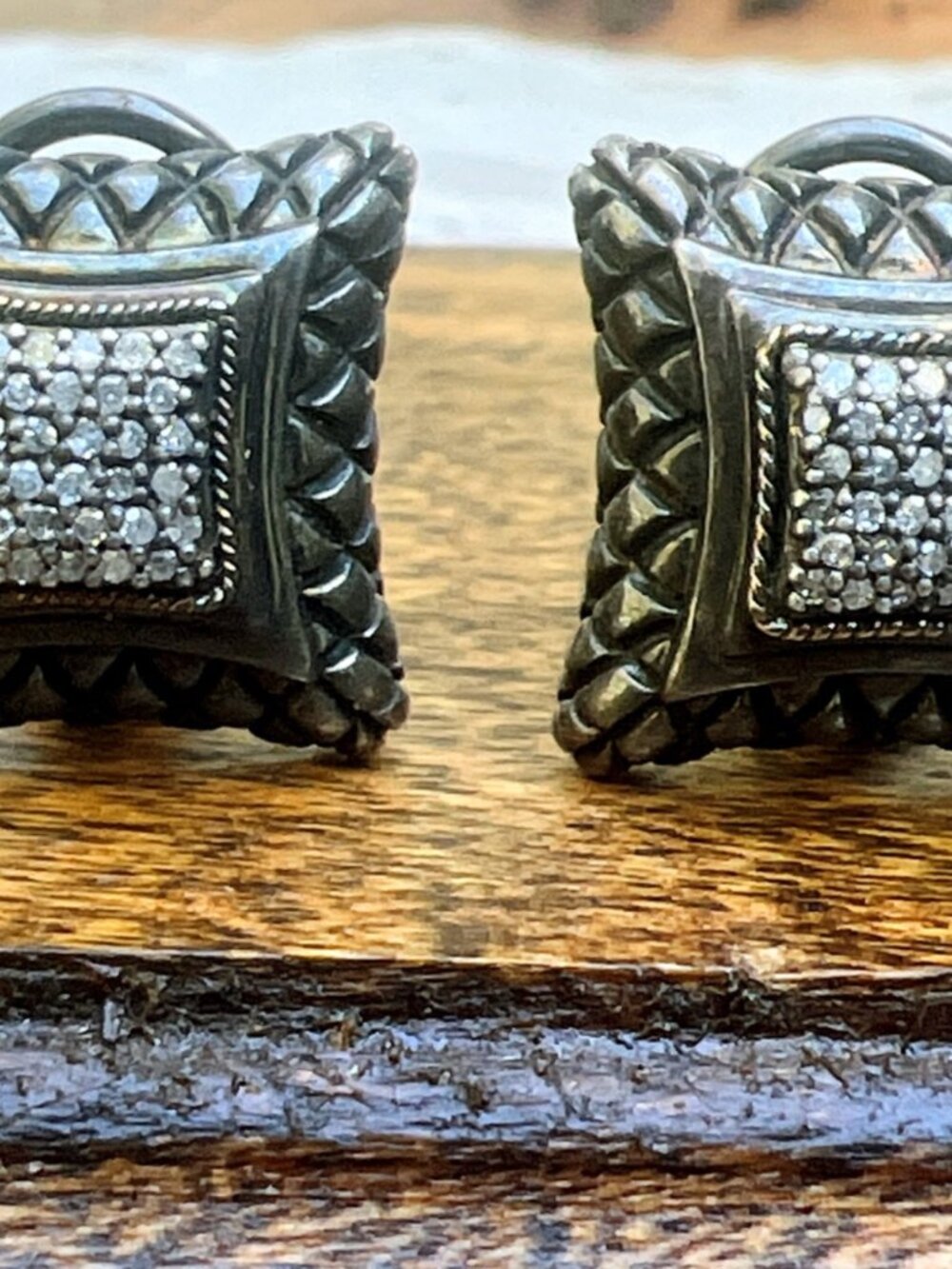 John Hardy Vintage Sterling Silver Square Clip-Post Earrings With Diamond Accent